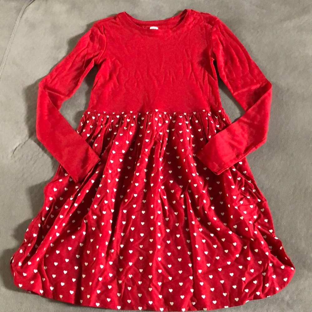 Gap Kids Dress Girls Size XL 12 Red White Hearts Long Sleeve